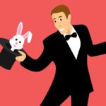 Magician performing magic trick rabbit out of hat